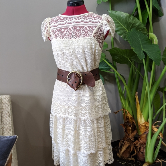 Vintage bohemian dress - 70s does 20s two piece cream LACE dress - boho - xs/sm - Picture 3 of 6